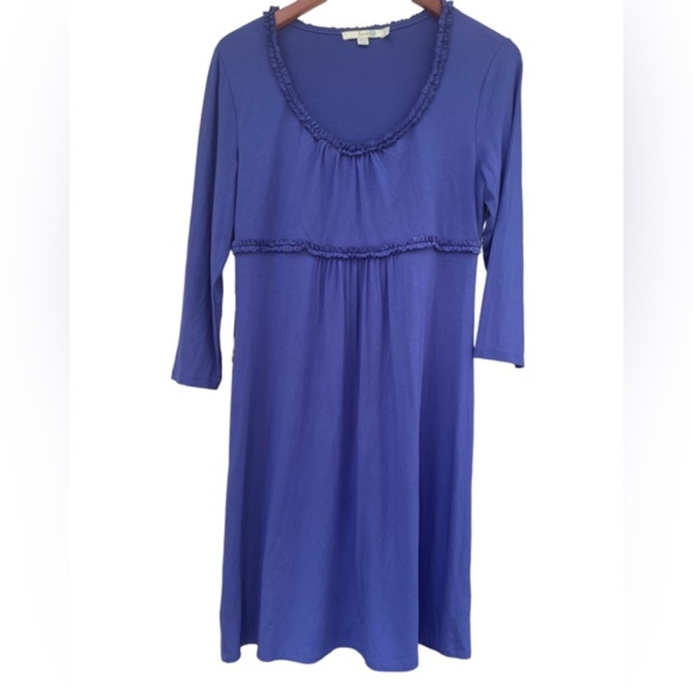 Boden Scoop Neck Blue Viscose‎ Midi Dress Empire Waist Long Sleeved Size 10P